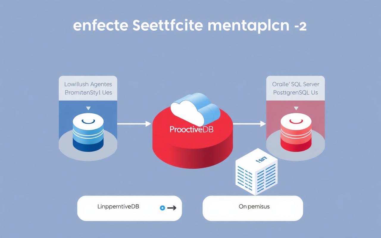 ProactiveDB architecture diagram showing agents collecting metrics from databases into a central hub